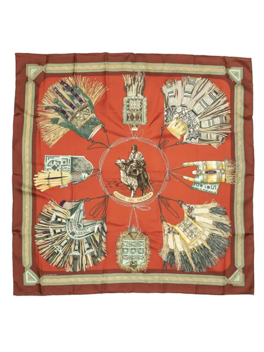 Hermes Scarf Red Brown Green Silk